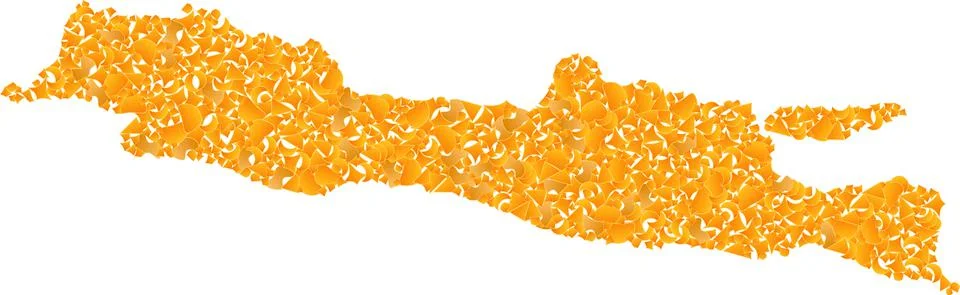 Mosaic Map of Java Island - Gold Collage of Debris Fragments in Yellow Shades イラスト素材