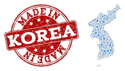 Mosaic Map of Korea with Engine Integration and Made In Grunge Stamp Stock Illustration