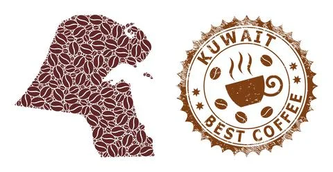 Mosaic Map of Kuwait with Coffee and Distress Seal for Best Coffee Illustrazione stock