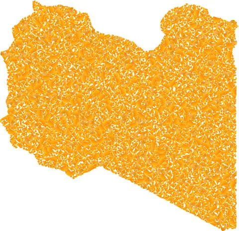 Mosaic Map of Libya - Gold Collage of Shatter Parts in Yellow Hues Stock Illustration
