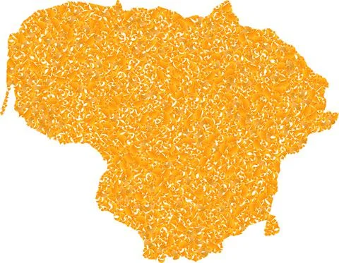 Mosaic Map of Lithuania - Gold Collage of Shard Elements in Yellow Hues Illustrazione stock