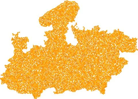 Mosaic Map of Madhya Pradesh State - Gold Composition of Debris Fragments in Stock Illustration