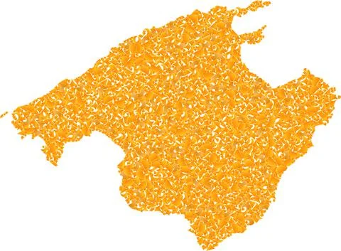 Mosaic Map of Majorca - Gold Composition of Shard Fragments in Yellow Tinges Stock Illustration