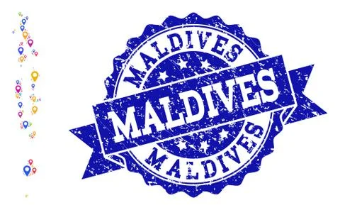 Mosaic Map of Maldives with Map Pointers and Distress Seal Stock Illustration