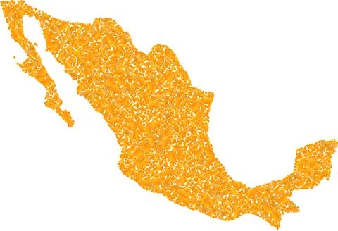 Mosaic Map of Mexico - Gold Composition of Shatter Fractions in Yellow Colors Stock Illustration