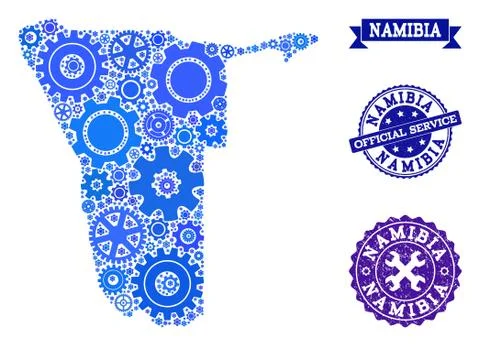 Mosaic Map of Namibia with Gear Wheels and Rubber Seals for Service Stock Illustration