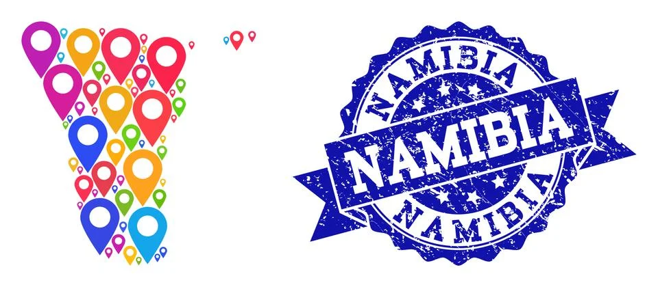 Mosaic Map of Namibia with Map Pointers and Scratched Seal Stockillustratie