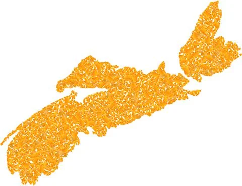 Mosaic Map of Nova Scotia Province - Gold Collage of Debris Parts in Yellow Hues Stock Illustration