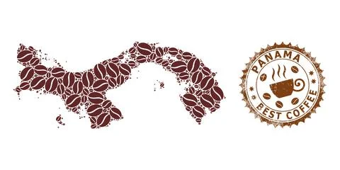Mosaic Map of Panama of Coffee Beans and Distress Award for Best Coffee Stock Illustration