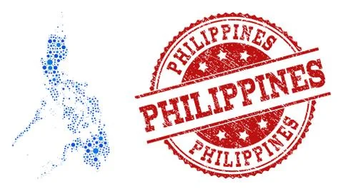 Mosaic Map of Philippines with Linked Circles and Textured Seal Illustrazione stock