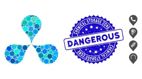 Mosaic Map Pointers Icon with Distress Chemical Storage Zone Dangerous Seal Illustrazione stock