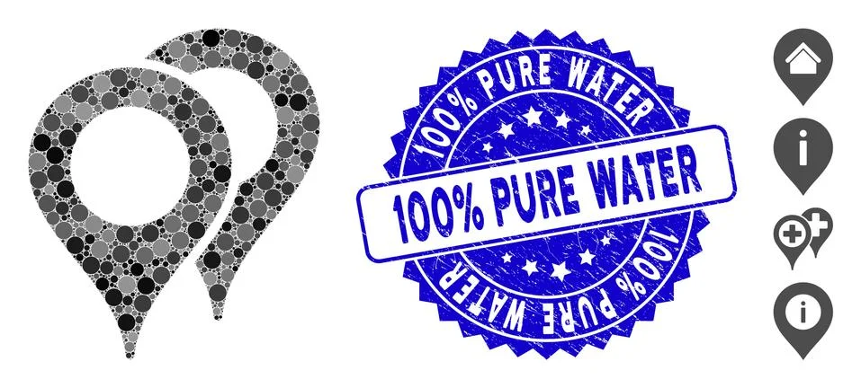 Mosaic Map Pointers Icon with Grunge 100% Pure Water Stamp Stockillustratie