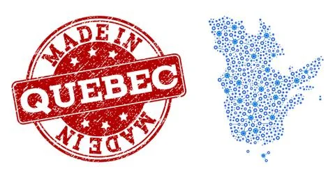 Mosaic Map of Quebec Province with Engine Links and Made In Grunge Stamp Stock Illustration