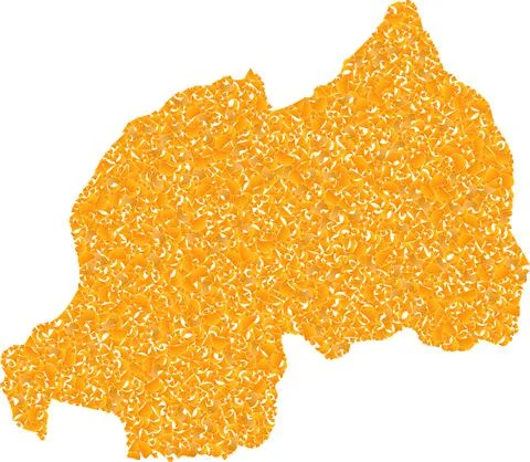 Mosaic Map of Rwanda - Gold Composition of Detritus Parts in Yellow Shades Stock Illustration