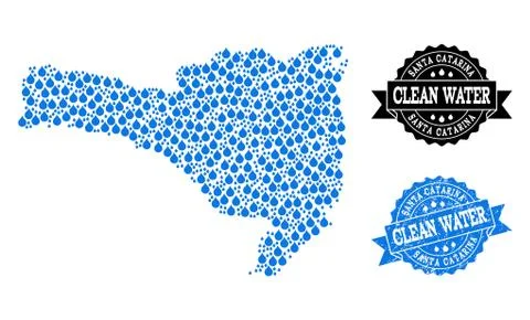 Mosaic Map of Santa Catarina State with Water Tears and Grunge Stamp Seal Stock Illustration