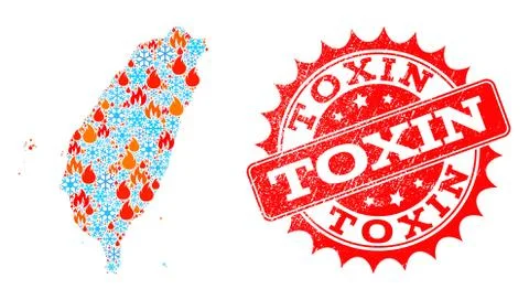 Mosaic Map of Taiwan of Fire and Snow and Toxin Grunge Seal Stock Illustration
