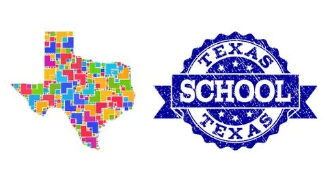 Mosaic Map of Texas State and Distress School Stamp Composition イラスト素材