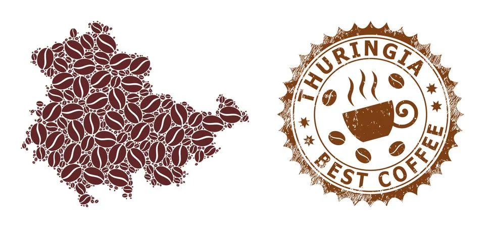 Mosaic Map of Thuringia Land from Coffee and Distress Stamp for Best Coffee Illustrazione stock