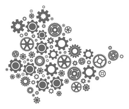 Mosaic Map of Thuringia State with Gear Wheels イラスト素材
