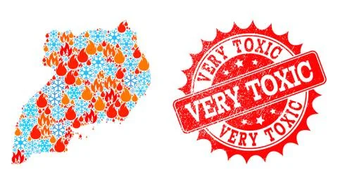 Mosaic Map of Uganda of Flame and Snowflakes and Very Toxic Scratched Seal Stock Illustration