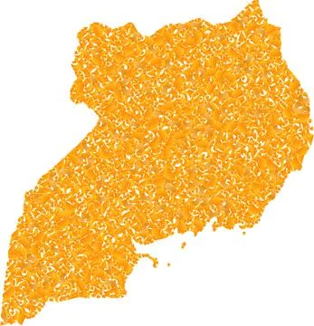 Mosaic Map of Uganda - Gold Composition of Debris Elements in Yellow Tints Stock Illustration