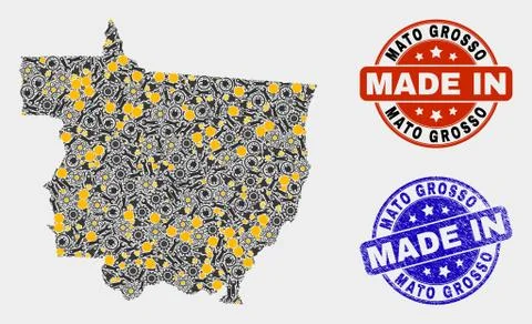 Mosaic Mato Grosso State Map of Service Elements and Made In Grunge Stamp 스톡 일러스트