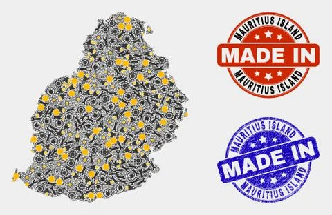 Mosaic Mauritius Island Map of Technology Elements and Made In Grunge Seal Stock Illustration