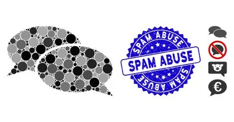 Mosaic Message Clouds Icon with Scratched Spam Abuse Stamp Stock Illustration