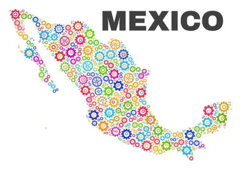 Mosaic Mexico Map of Cogwheel Items 스톡 일러스트