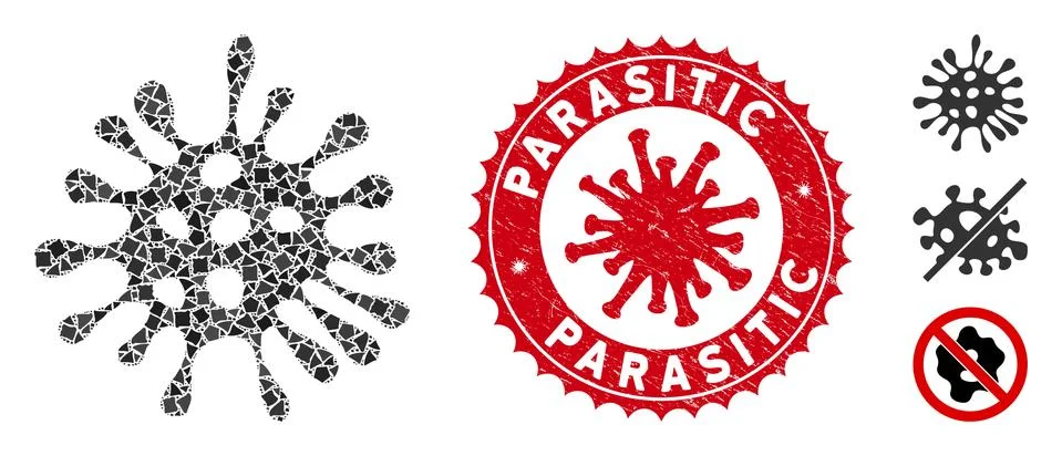 Mosaic Microbe Icon of Rugged Items with Coronavirus Textured Parasitic Seal Illustration