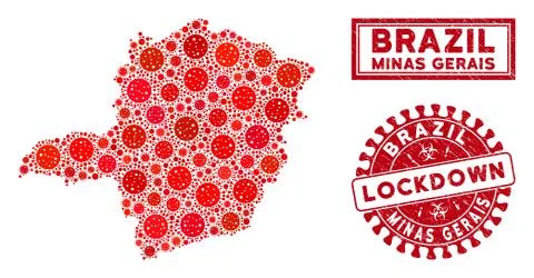 Mosaic Minas Gerais State Map and Grunge Lockdown Watermarks Illustrazione stock