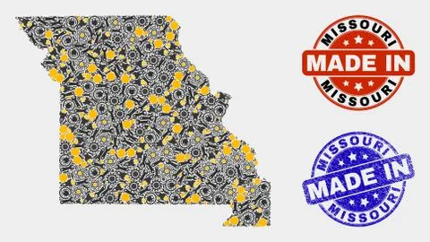 Mosaic Missouri State Map of Technology Elements and Made In Grunge Seal Stock Illustration