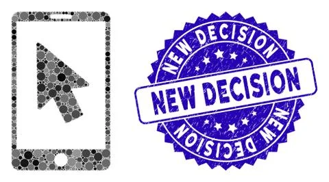 Mosaic Mobile Arrow Pointer Icon with Scratched New Decision Stamp Stock Illustration