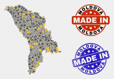 Mosaic Moldova Map of Service Elements and Made In Grunge Stamp 스톡 일러스트