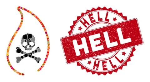 Mosaic Mortal Flame with Textured Hell Stamp Illustrazione stock