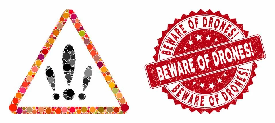 Mosaic Multiple Problems with Textured Beware of Drones! Stamp 스톡 일러스트