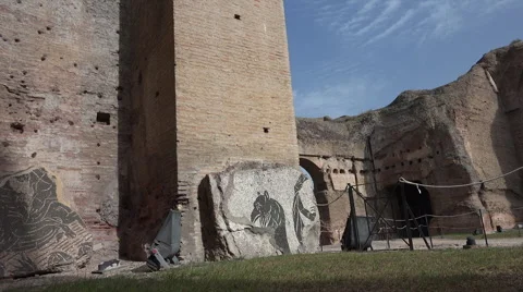 Mosaic mythical creature at Baths of Caracalla Stock Footage 43546113