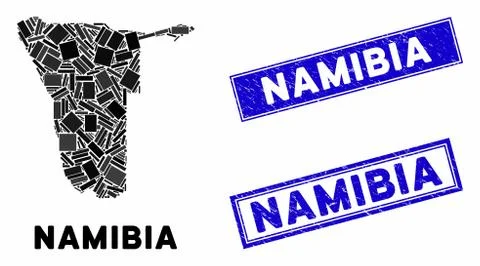 Mosaic Namibia Map and Grunge Rectangle Stamps Stock Illustration