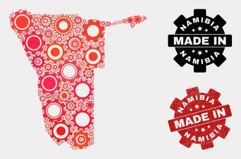Mosaic Namibia Map of Gear Items and Grunge Stamp 库存插图
