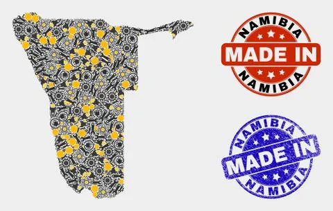 Mosaic Namibia Map of Service Elements and Made In Grunge Seal 스톡 일러스트