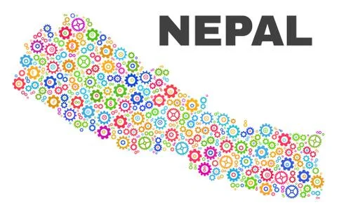 Mosaic Nepal Map of Cogwheel Elements Illustrazione stock