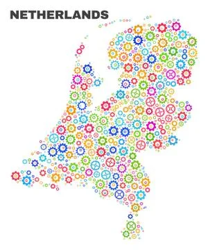 Mosaic Netherlands Map of Gearwheel Elements Stock Illustration
