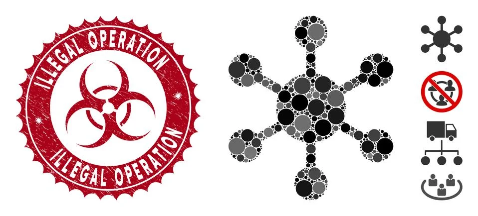 Mosaic Network Node Icon with Grunge Illegal Operation Stamp Stock Illustration