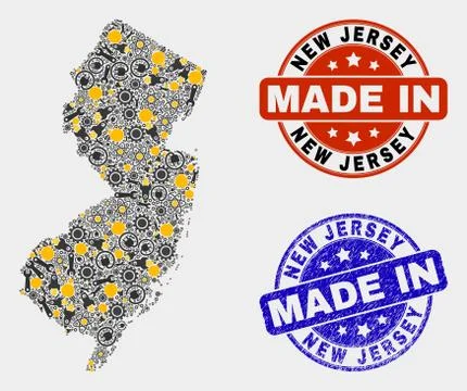 Mosaic New Jersey State Map of Industry Elements and Made In Grunge Stamp Stock Illustration