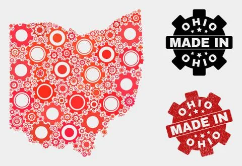 Mosaic Ohio State Map of Cogwheel Elements and Grunge Stamp Stock Illustration