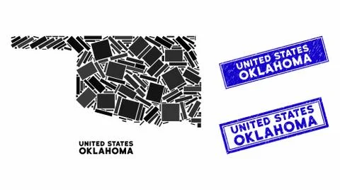 Mosaic Oklahoma State Map and Grunge Rectangle Watermarks Stock Illustration