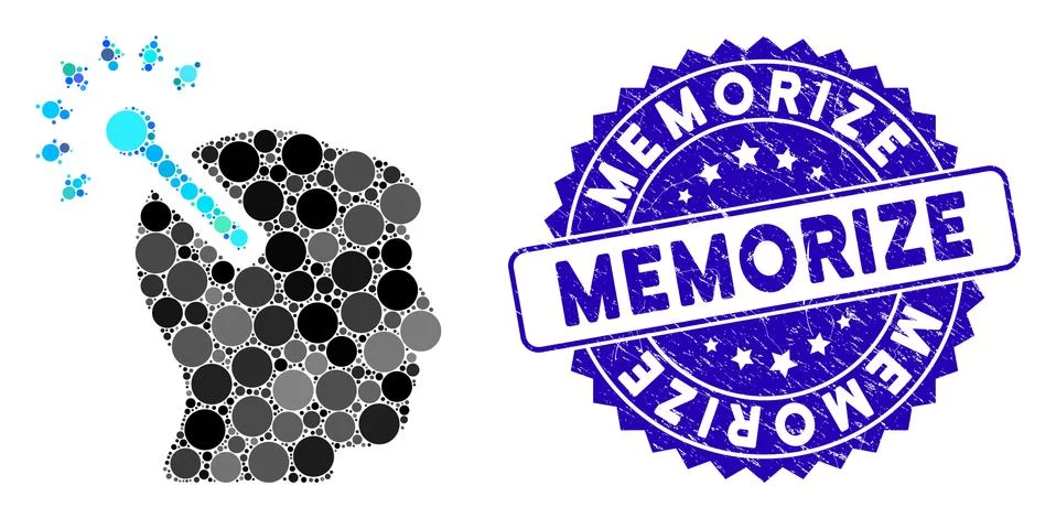 Mosaic Optical Neural Interface Icon with Grunge Memorize Seal Stock Illustration