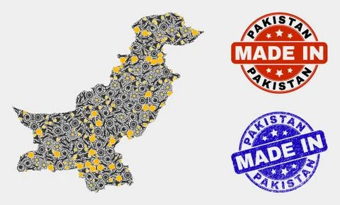 Mosaic Pakistan Map of Industry Elements and Made In Grunge Seal Illustrazione stock