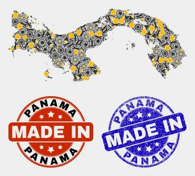 Mosaic Panama Map of Technology Elements and Made In Grunge Stamp Illustrazione stock