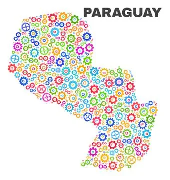 Mosaic Paraguay Map of Cog Elements Illustrazione stock